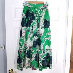 Ann Taylor Green Tropical Floral Leaf Print Maxi Skirt Size 2